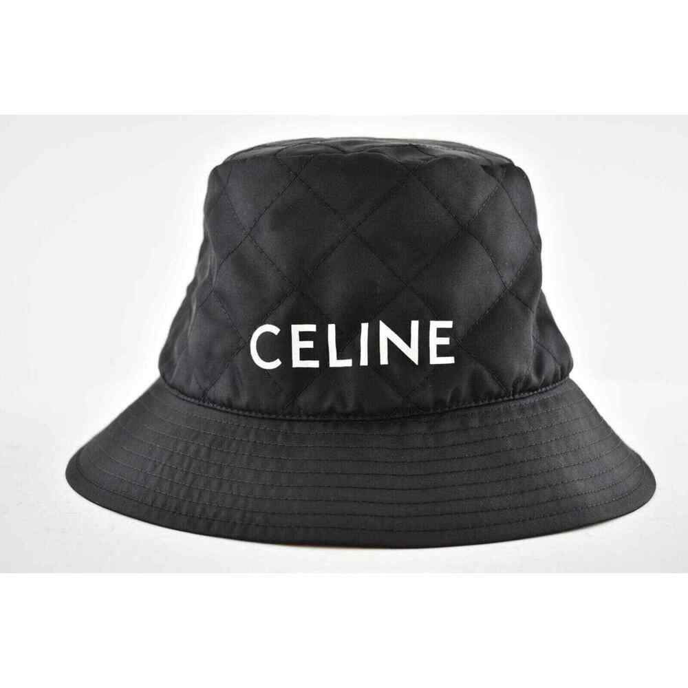Celine Paris Black Quilted White Logo Nylon Twill Orange Sun Bucket Hat XS - Picture 2 of 12